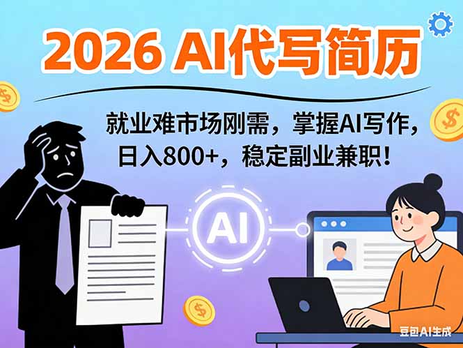 AI代写简历，超暴利，用万能模板月入1-3万实战教程，2026年市场刚需！-鸿雁学习网