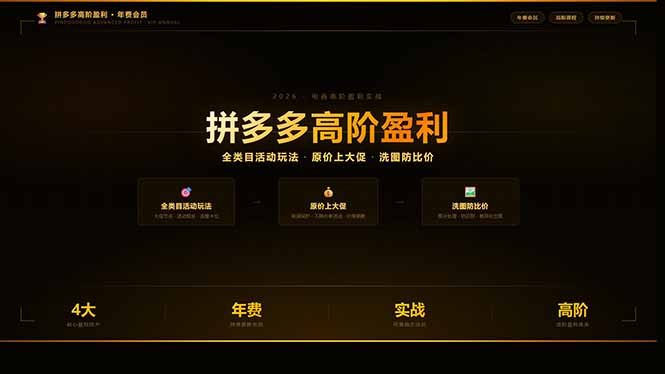 拼多多高阶盈利年费会员：全类目活动玩法、原价上大促、洗图防比价等核心盈利技术(更新26年3月-鸿雁学习网
