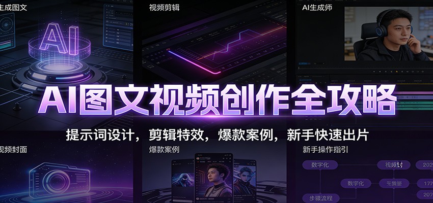 AI图文视频创作全攻略：提示词设计，剪辑特效，爆款案例，新手快速出片-鸿雁学习网
