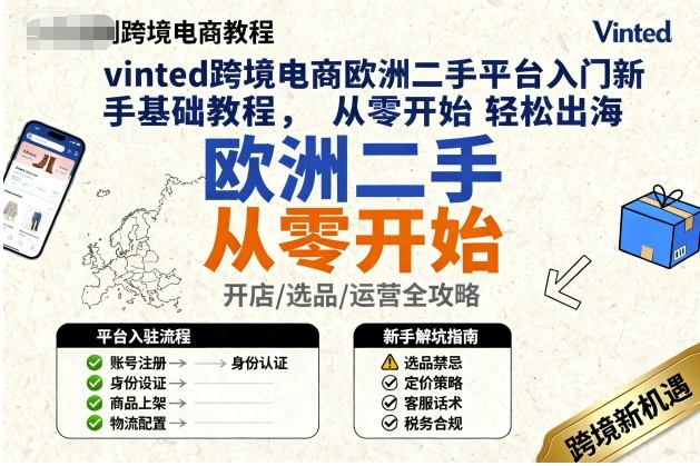 vinted跨境电商欧洲二手平台入门新手基础教程，从零开始轻松出海-鸿雁学习网