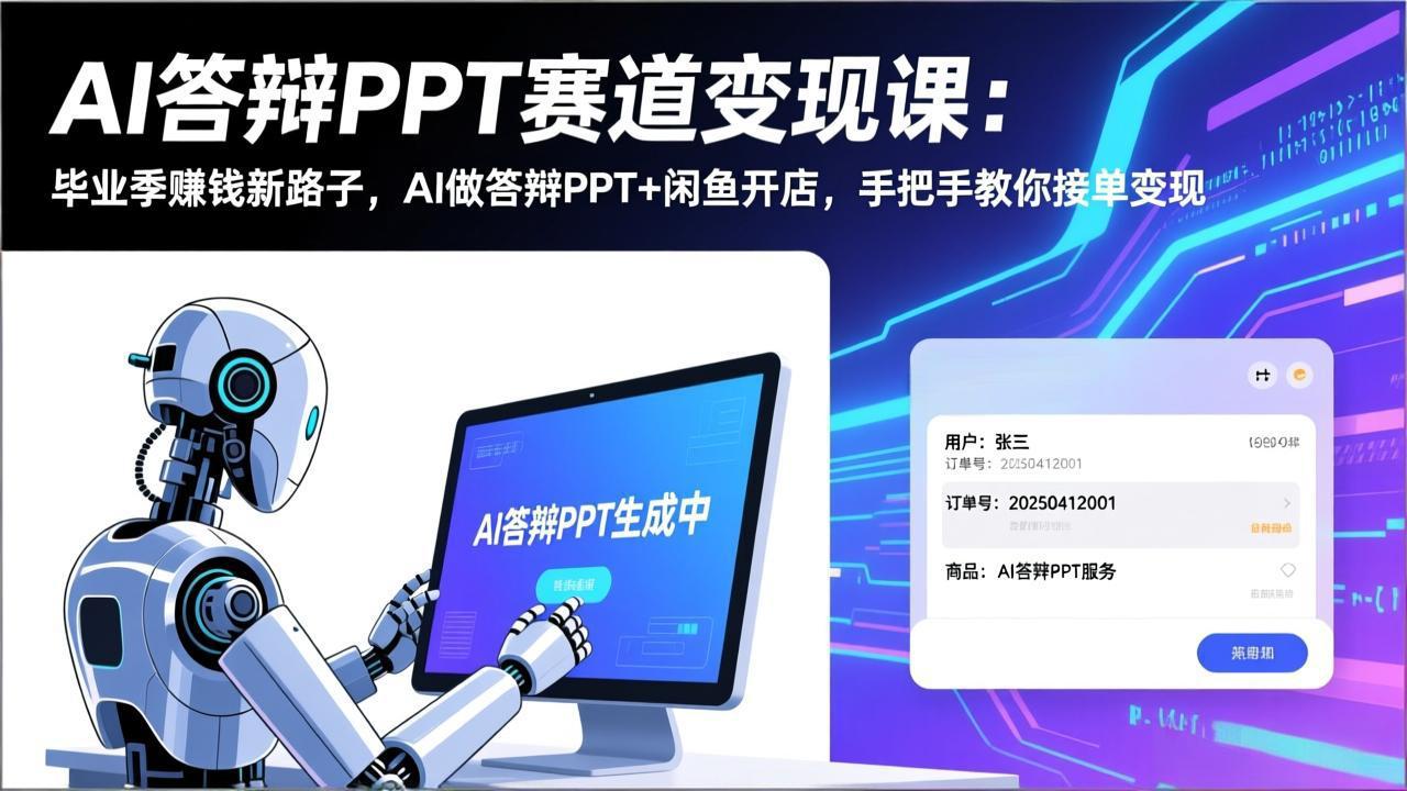 AI答辩PPT赛道变现课：毕业季赚钱新路子，AI做答辩PPT+闲鱼开店，手把手教你接单变现-鸿雁学习网