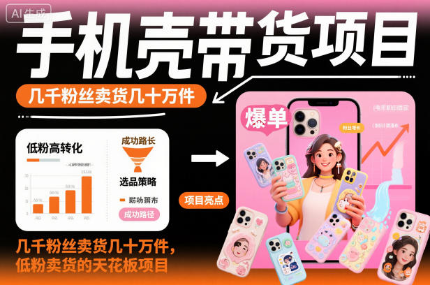 手机壳带货项目，几千粉丝卖货几十万件，短视频低粉卖货的天花板项目-鸿雁学习网