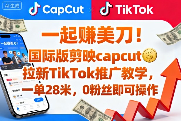 一起賺美刀！国际版剪映capcut拉新TikTok推广教学，一单28米，0粉丝即可操作(附推广入口和教学)-鸿雁学习网
