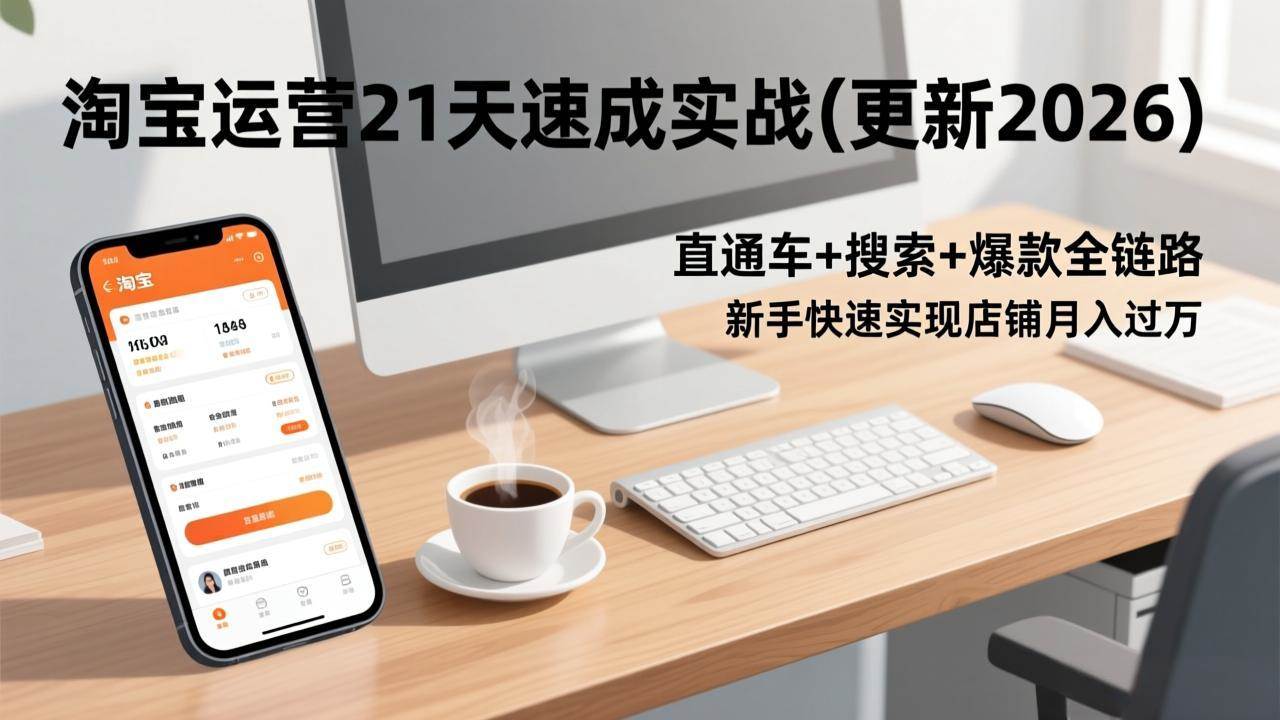 （17201期）淘宝运营21天速成实战(更新2026)，直通车+搜索+爆款全链路，新手快速实现店铺月入过万-鸿雁学习网