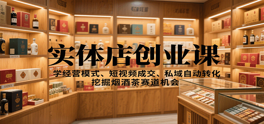 实体店创业课：学经营模式、短视频成交、私域自动转化，挖掘烟酒茶赛道机会-鸿雁学习网