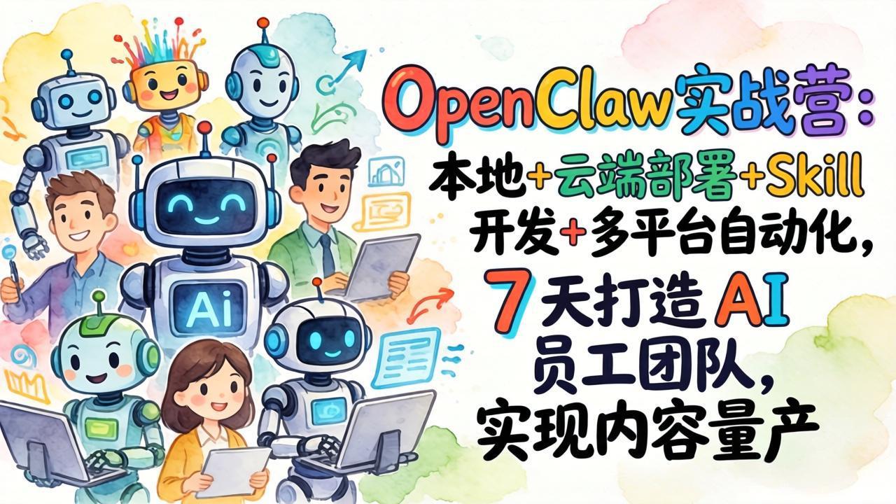 OpenClaw实战营：本地+云端部署+Skill开发+多平台自动化，7 天打造 AI 员工团队，实现内容量产-鸿雁学习网