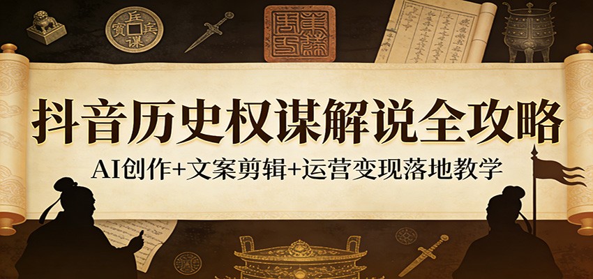 抖音历史权谋解说全攻略：AI创作+文案剪辑+运营变现落地教学-鸿雁学习网