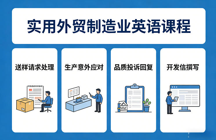实用外贸制造业英语课程，教你专业处理送样请求、应对生产意外、回复品质投诉、撰写开发信等-鸿雁学习网