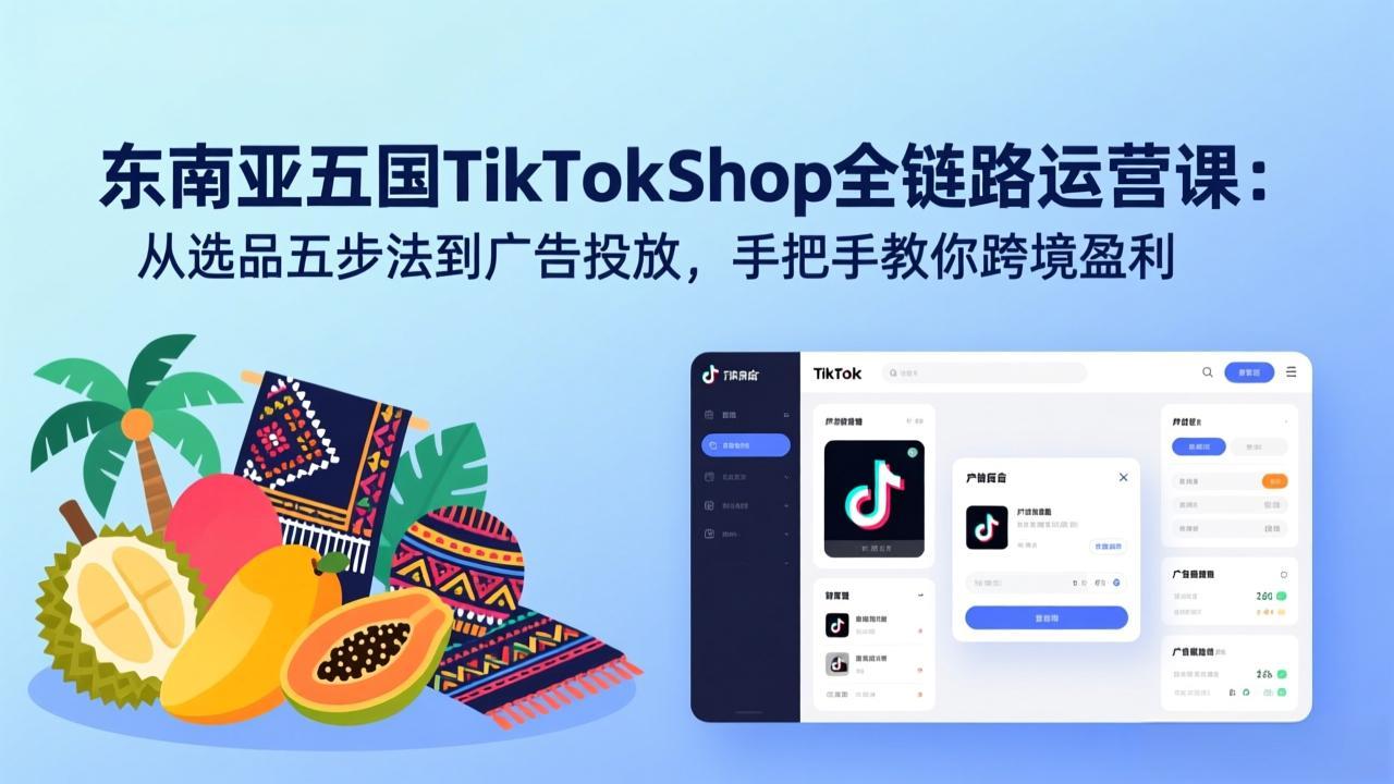 东南亚五国TikTok Shop全链路运营课：从选品五步法到广告投放，手把手教你跨境盈利-鸿雁学习网