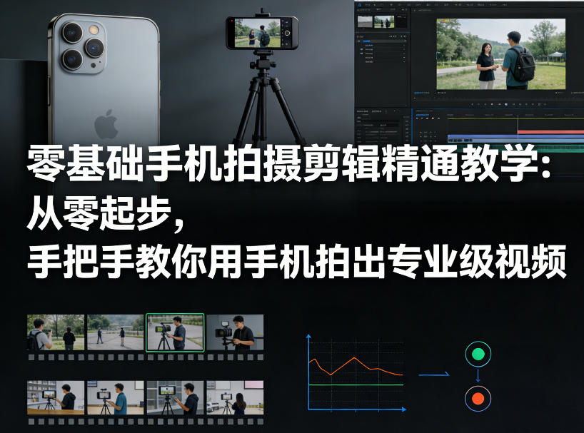 零基础手机拍摄剪辑精通教学：从零起步，手把手教你用手机拍出专业级视频-鸿雁学习网