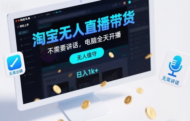 淘宝无人直播带货，不需要出镜，不需要讲话，电脑全天开播，轻松上手，日入1k+【揭秘】-鸿雁学习网