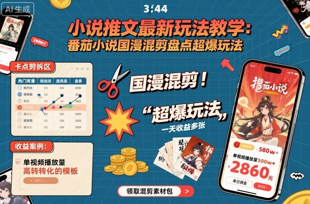 小说推文最新玩法教学，番茄小说国漫混剪盘点超爆玩法，全程干货，一天收益多张-鸿雁学习网