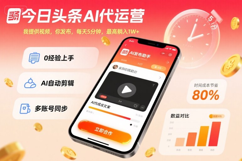 今日头条AI代运营，我提供视频，你发布，每天5分钟，最高躺入1W+【揭秘】-鸿雁学习网