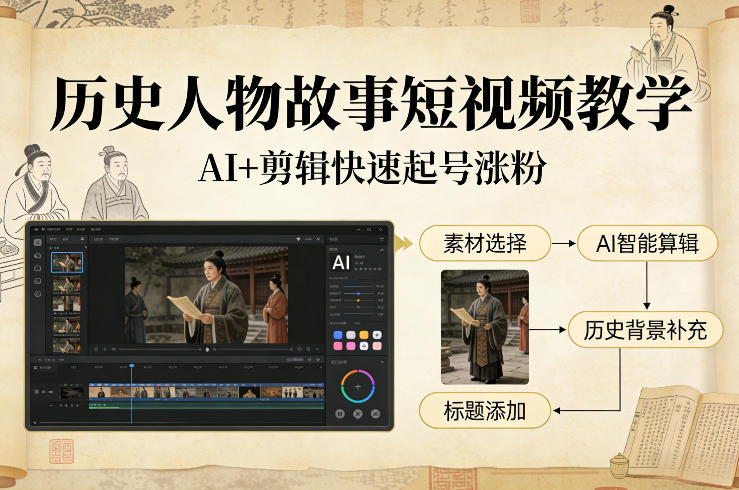 历史人物故事短视频教学，AI+剪辑制作历史人物题材短视频，快速起号涨粉-鸿雁学习网