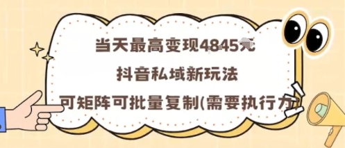 当天最高变现1k+，抖音私域新玩法，可矩阵可批量复制-鸿雁学习网