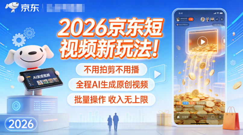 2026京东短视频新玩法！不用拍剪不用播，全程AI生成原创视频，批量操作收入无上限-鸿雁学习网
