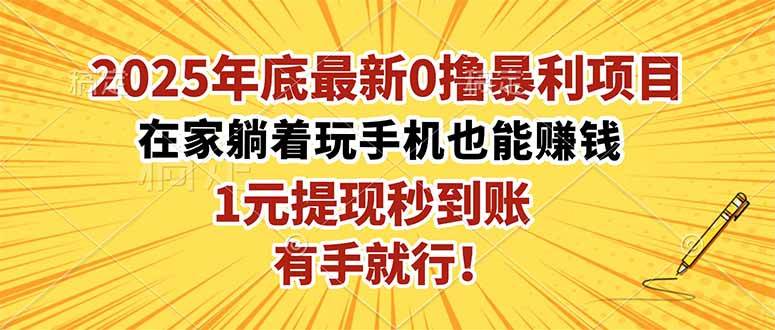 （16419期）2025年底最新0撸暴利项目，在家也能躺赚，1元秒提现，有手就行！-鸿雁学习网
