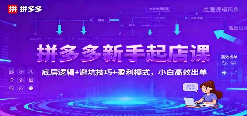 拼多多新手起店课：底层逻辑+避坑技巧+盈利模式，小白高效出单-鸿雁学习网