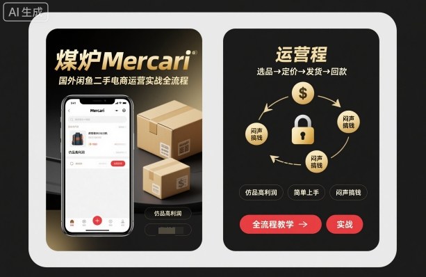 煤炉Mercari国外闲鱼二手电商运营实战全流程，仿品高利润，简单上手，闷声搞钱-鸿雁学习网