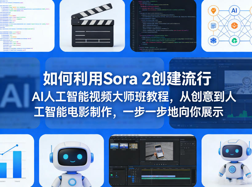 如何利用Sora 2创建流行AI人工智能视频大师班教程，从创意到人工智能电影制作，一步一步地向你展示-鸿雁学习网