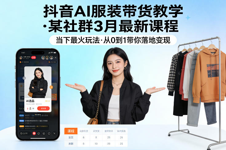 抖音AI服装带货教学，某社群3月最新课程，当下最火玩法，从0到1带你落地变现-鸿雁学习网