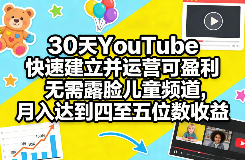 30天YouTube快速建立并运营可盈利无需露脸儿童频道，月入达到四至五位数收益-鸿雁学习网