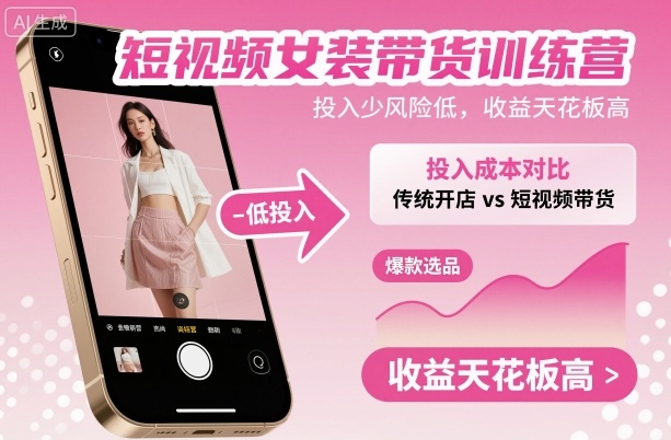 短视频女装带货训练营，投入少风险低，收益天花板高-鸿雁学习网