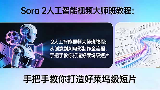Sora 2人工智能视频大师班教程：从创意到AI电影制作全流程，手把手教你打造好莱坞级短片-鸿雁学习网