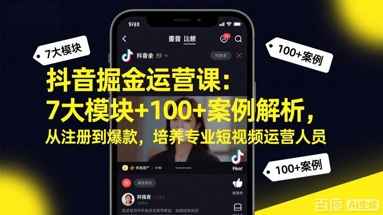 （17573期）抖音掘金运营课：7大模块+100+案例解析，从注册到爆款，培养专业短视频运营人员-鸿雁学习网