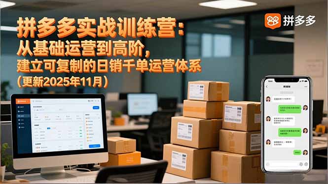 拼多多实战训练营：从基础运营到高阶，建立可复制的日销千单运营体系(更新11月-鸿雁学习网