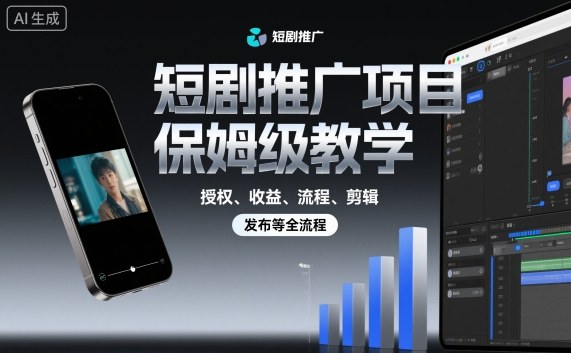 短剧推广项目保姆级教学，授权、收益、流程、剪辑，发布等全流程-鸿雁学习网