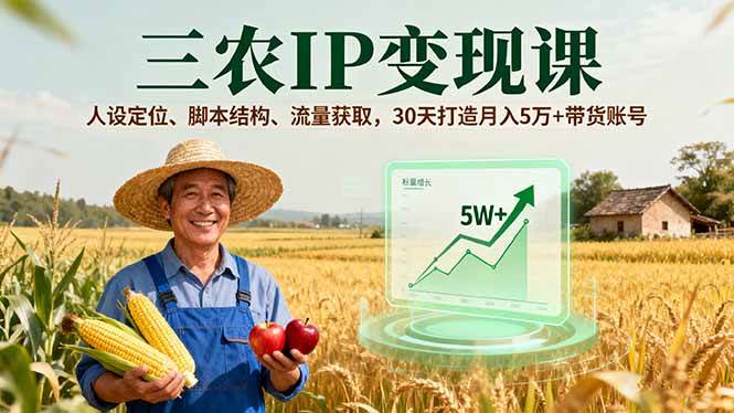 （16044期）三农IP变现课，人设定位、脚本结构、流量获取，30天打造月入5万+带货账号-鸿雁学习网
