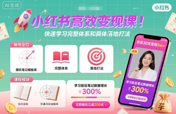 小红书高效变现课，快速学习小红书完整体系和具体落地打法-鸿雁学习网