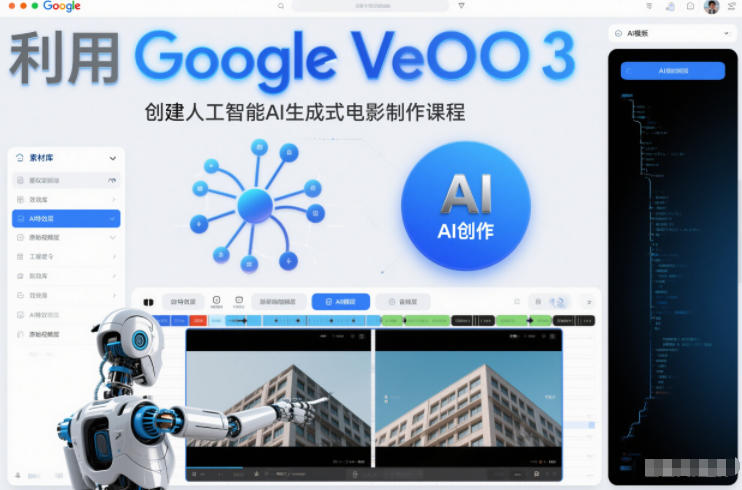 利l用Google Veo 3创建人工智能AI生成式电影制作课程，使用人工智能的力量创建令人惊叹的视频-鸿雁学习网