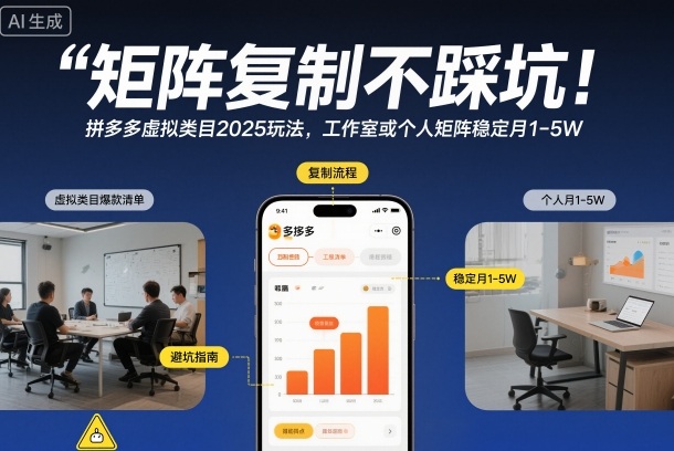 矩阵复制不踩坑！拼多多虚拟类目2025玩法，工作室或者个人矩阵稳定月1-5W【揭秘】-鸿雁学习网