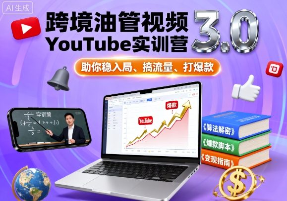 跨境油管视频YouTube实训营3.0，助你稳入局、搞流量、打爆款-鸿雁学习网