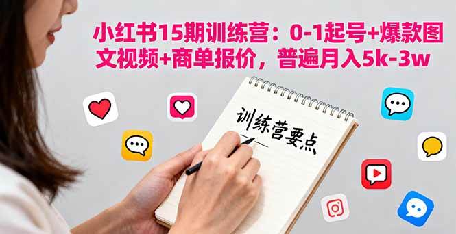 （16144期）小红书15期训练营：0-1起号+爆款图文视频+商单报价，普遍月入5k-3w-鸿雁学习网