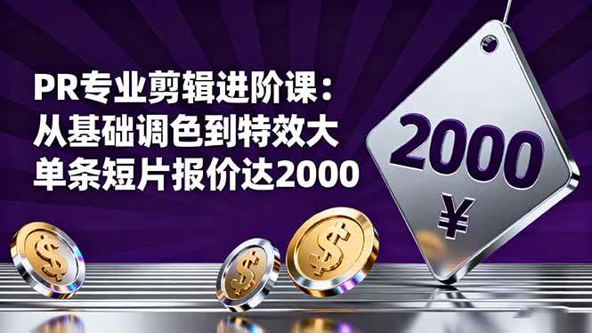（16381期）PR专业剪辑进阶课：从基础调色到特效大片的进阶技能，单条短片报价达2000-鸿雁学习网