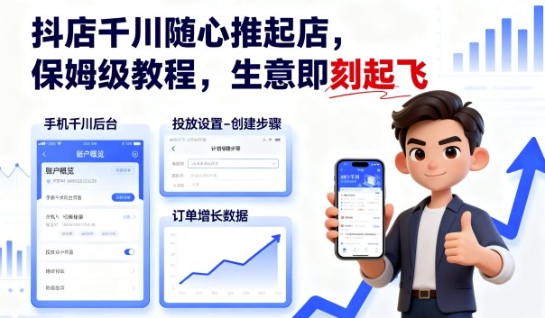抖店千川随心推起店，保姆级教程，生意即刻起飞-鸿雁学习网