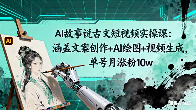 AI故事说古文短视频实操课：涵盖文案创作+AI绘图+视频生成，单号月涨粉10w-鸿雁学习网