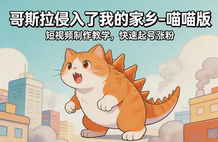哥斯拉侵入了我的家乡–喵喵版短视频制作教学，快速起号涨粉-鸿雁学习网