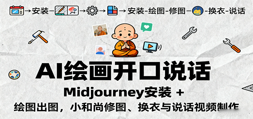 AI绘画开口说话，Midjourney安装 + 绘图出图，小和尚修图、换衣与说话视频制作-鸿雁学习网