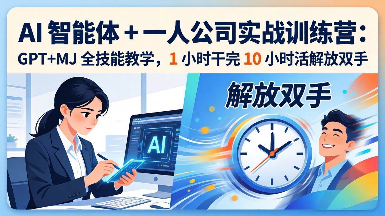 （17834期）AI 智能体 + 一人公司实战训练营：GPT+MJ 全技能教学，1 小时干完 10 小时活解放双手-鸿雁学习网
