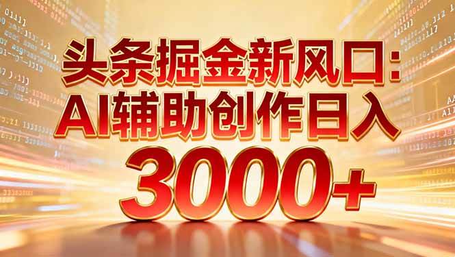 （16923期）头条掘金新风口：AI辅助创作日入3000+，矩阵玩法当天启动隔天见效-鸿雁学习网