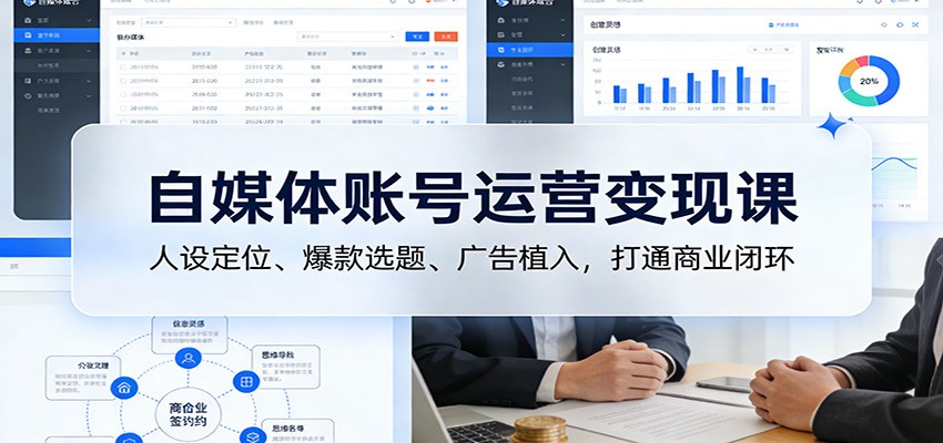 自媒体账号运营变现课：人设定位、爆款选题、广告植入，打通商业闭环-鸿雁学习网