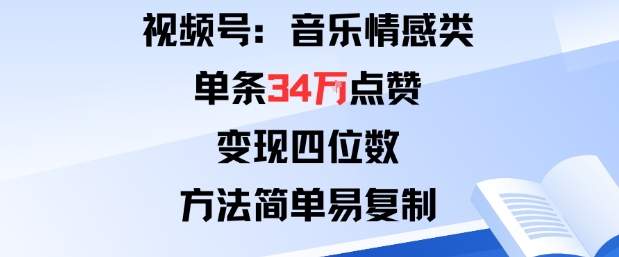 视频号分成计划新玩法：音乐情感类单条34W点赞，变现四位数，方法简单易复制-鸿雁学习网
