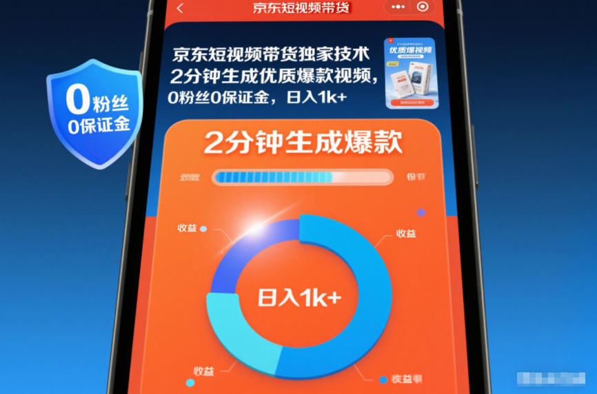 京东短视频带货独家技术，2分钟生成一条优质爆款视频，0粉丝0保证金，日入1k+【揭秘】-鸿雁学习网