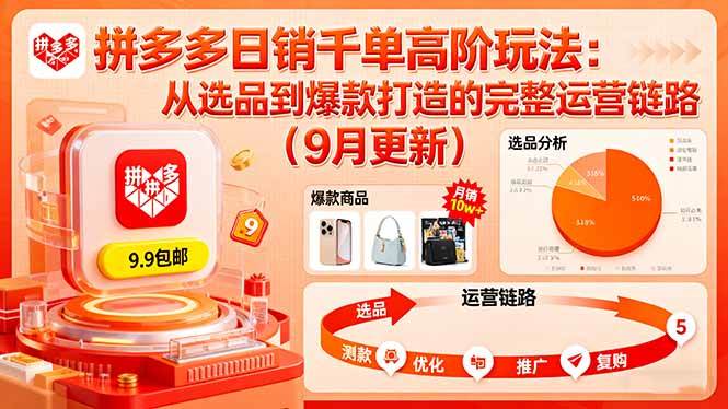 （16100期）拼多多日销千单高阶玩法：从选品到爆款打造的完整运营链路（9月更新）-鸿雁学习网