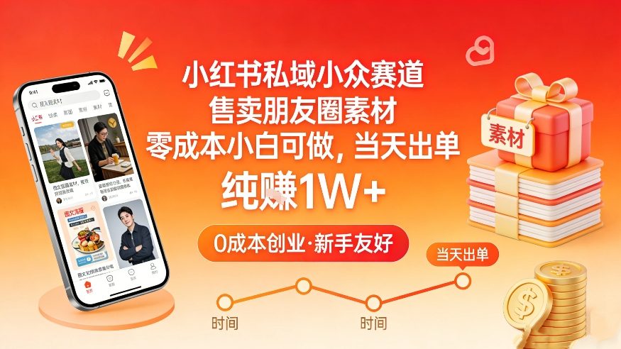 小红书私域小众赛道,售卖朋友圈素材,零成本小白可做,当天出单,月入1W+ 小红书私域小众赛道,售卖朋友圈素材,零成本小白可做,当天出单,月入1W+