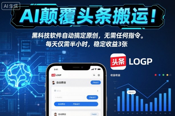 AI颠覆头条搬运！黑科技软件自动搞定原创，无需任何指令。每天仅需半小时，稳定收益3张【揭秘】-鸿雁学习网